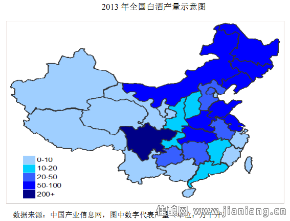 2013年中国白酒行业产量分布情况分析